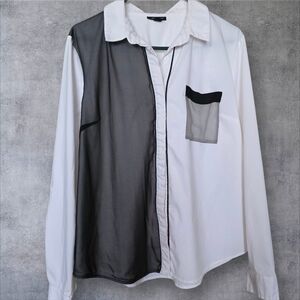 I Heart Ronson Black and White Sheer Panel Blouse